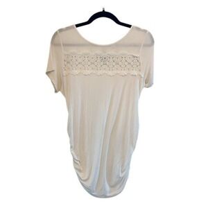 Planet Motherhood Ivory Lace Detail Top Ruched Side Short Sleeve Casual SZ‎ LG